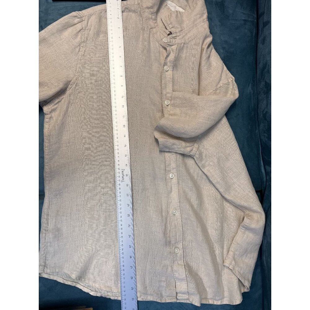 Caribbean Joe Button-Up Short-Sleeve Linen Shirt Mens L Beige Chest Pocket Resor - Picture 4 of 10